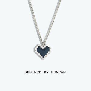 Pixel Heart Necklace - Black Mosaic Hollow Design for Couples